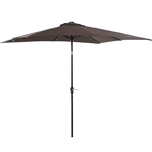 Outsunny 9' x 7' Solar Umbrella, LED Lighted Patio Umbrella for Table or Base with Tilt & Crank, Outdoor Umbrella for Garden, Deck, Backyard, Pool, Beach