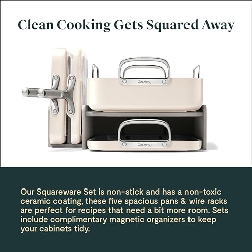 Caraway Square Cookware Set - Square Pans Set - Perfect for Griddling, Toasting, Searing, Roasting, and More - Non-Stick Ceramic Coated Pans - Non Toxic, PTFE & PFOA Free - Marigold