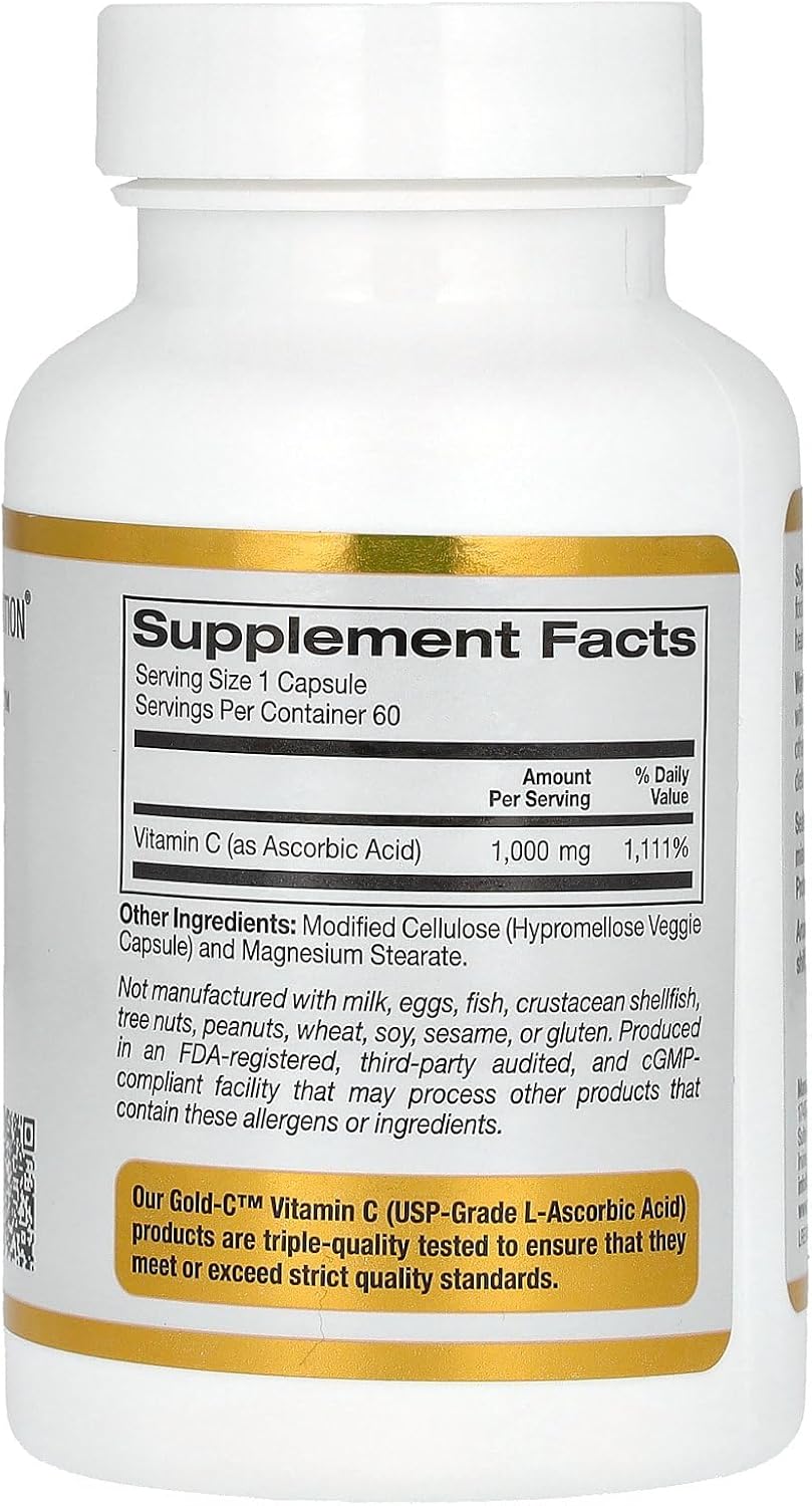 California Gold Nutrition Gold C, USP Grade Vitamin C, 1,000 mg, 60 Veggie Capsules