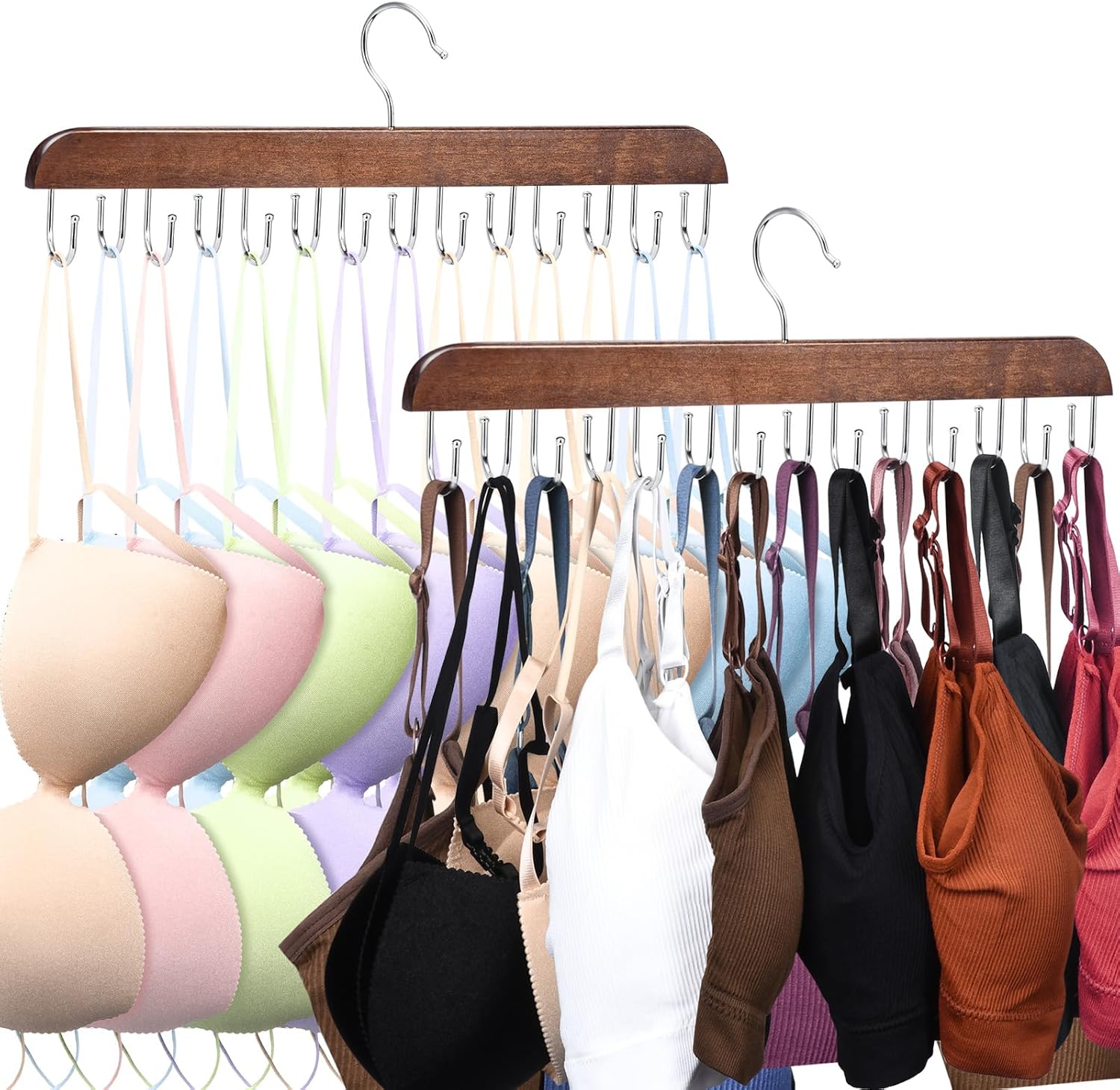 Wooden Sports Bra Hanger for Closet 2 pcs, Tank top Organizer for Closet,Space Saving Hangers,Bra Holders for Straps,Skirts,Shorts for Homes，partments and dorms