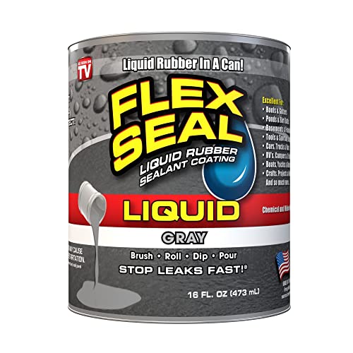 Flex Seal Liquid, 32 oz, Gray, Liquid Rubber Coating Sealant, Waterproof, Flexible, Breathable, and UV Resistant, Roof Repair, Basements, RV, Campers, Trailers, Marine, EPDM, Masonry