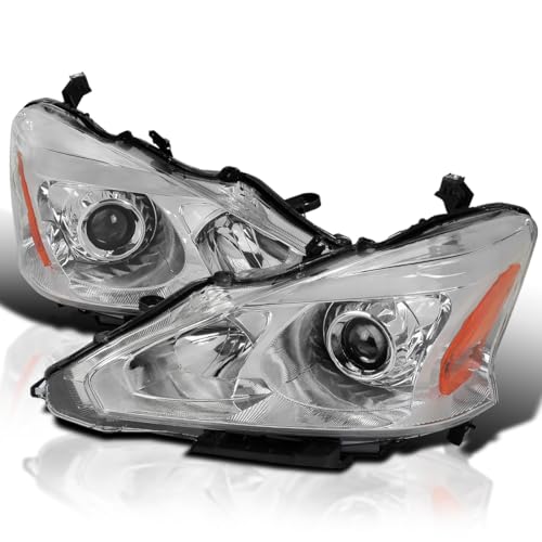 SPEC-D TUNING Chrome Housing Clear Lens Projector Headlights Compatible with 2013-2015 Nissan Altima Sedan, Left + Right Pair Headlamps Assembly