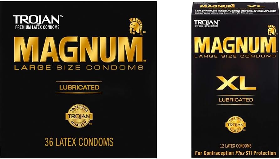TROJAN Magnum Lubricated Large Condoms, Comfortable and Smooth Lubricated Condoms for Men, America’s Number One Condom, 36 Count Pack & Magnum XL Large Size Lubricated Condoms - 12 Count