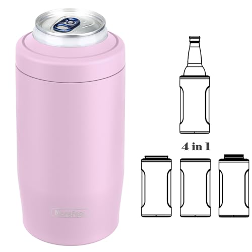 4-in-1 Skinny Can Cooler Double Wall Stainless Steel Insulated Can Holder, Works With 12 Oz Slim Can,Standard Cans,Beer Bottles & As Pint Cups(Black)