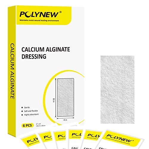 Silver Calcium Alginate Dressing, 4”x4”-6 Individual Package Highly Absorbent, Non-Adhesive, Painless Removal Ag Alginate Wound Bandage for Burns, Ulcers, Abrasions, Pressure Sore