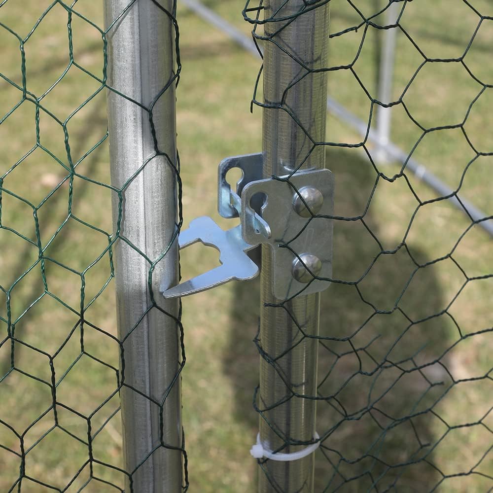 Large Metal Chicken Coop Walk-in Poultry Cage Hen Run House Rabbits Habitat Cage Spire Shaped Coop with Waterproof and Anti-Ultraviolet Cover (9.8' L x 19.7' W x 6.4' H)