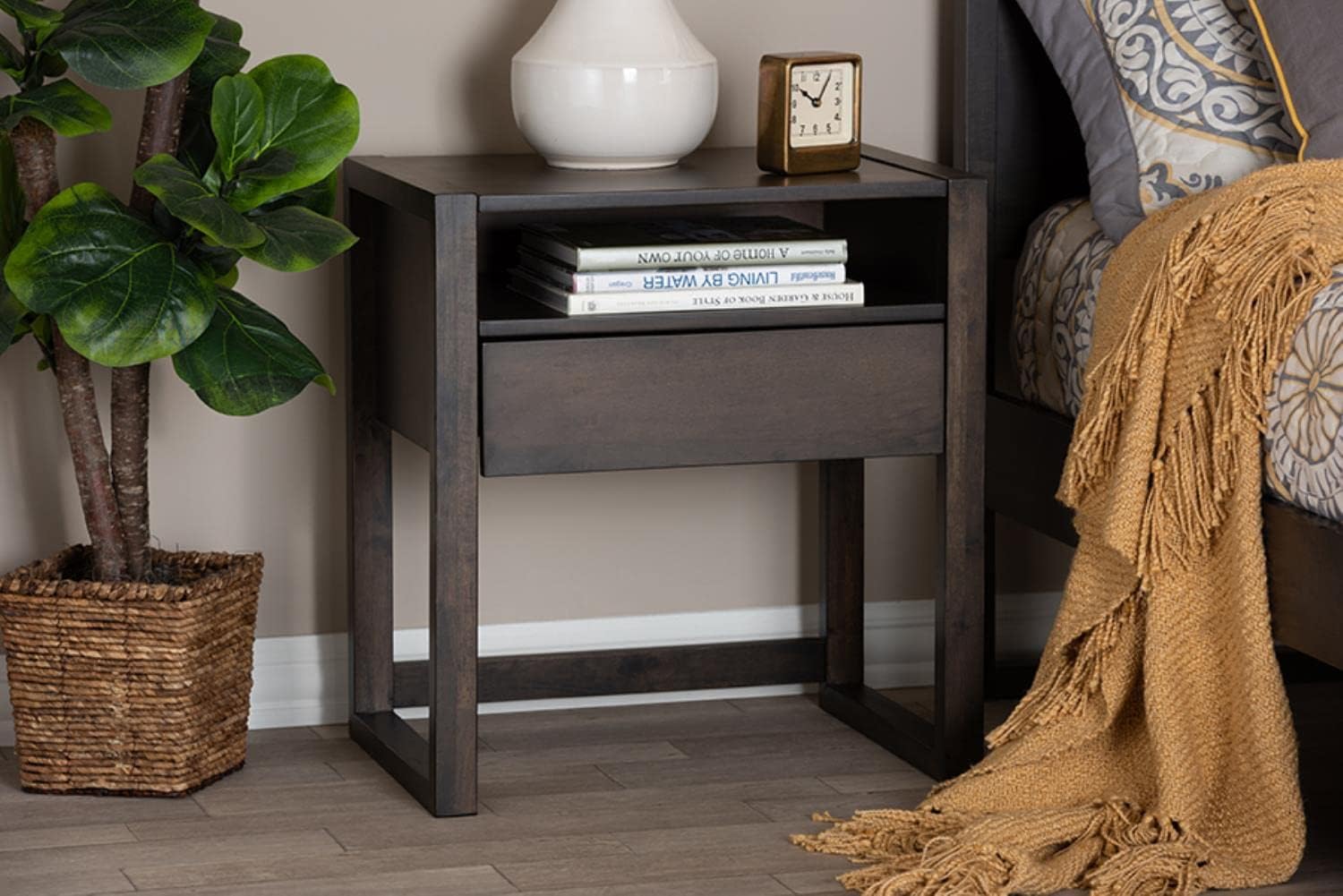 Baxton Studio Inicio Modern and Contemporary Ash Brown Finished 1-Drawer Wood Nightstand