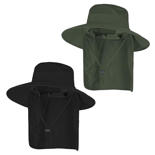 Sun Hats for Men Women Fishing Hat UPF 50+ Breathable Wide Brim Bucket Hats Summer UV Protection Safari Hat with Neck Flap