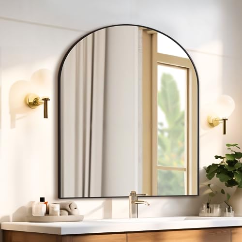 Gold Bathroom Mirror 48 x 30 Inch, Gold Wall Mirror, Bathroom Vanity Mirror with Rounded Corner, Shatterproof (Horizontal/Vertical)