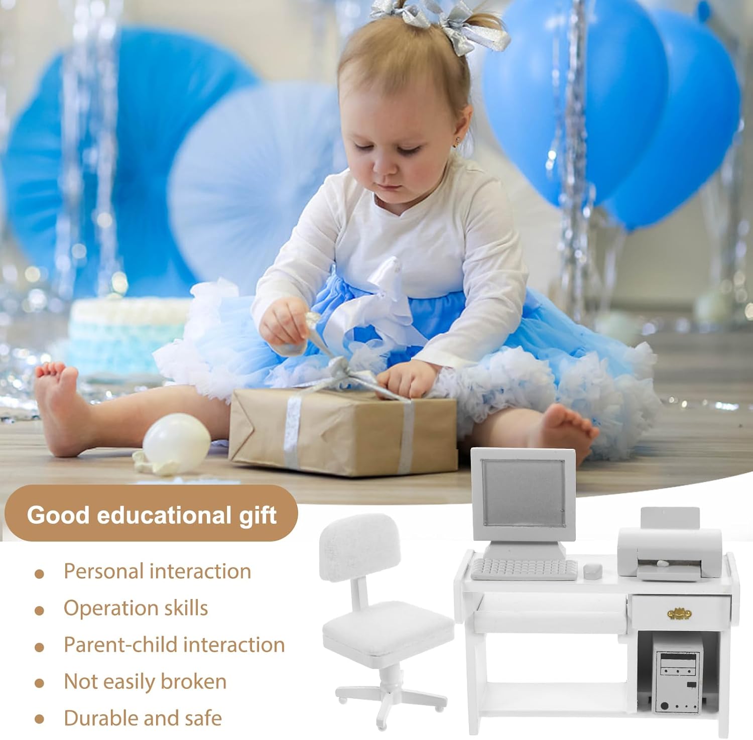 ERINGOGO 1 Set Office Scene Props Dollhouse Mini Laptop Mini Computer Model Dollhouse Office Desk Miniature Computer Desk Dollhouse Miniature Computer Wood Child Furniture White Thing