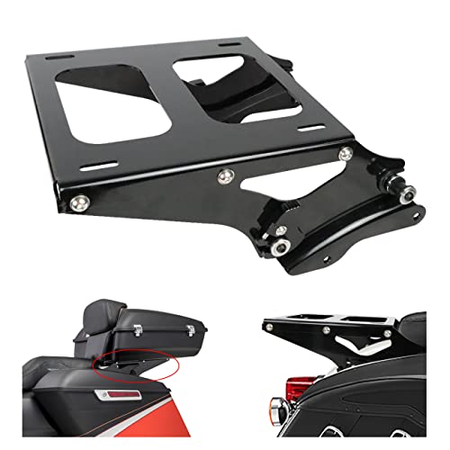 Black Detachable Two Up Mounting Luggage Rack with 4 Point Docking Hardware Compatible with for Touring Road King Street Glide Road Glide Electra Glide Tour Pack Pak 2014-2024