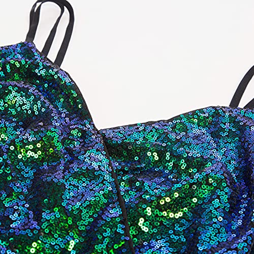 GRACE KARIN Women's Sexy Sequin Sparkly Glitter Ruched Party Club Dress Spaghetti Straps Wrap V-neck Bodycon Dress