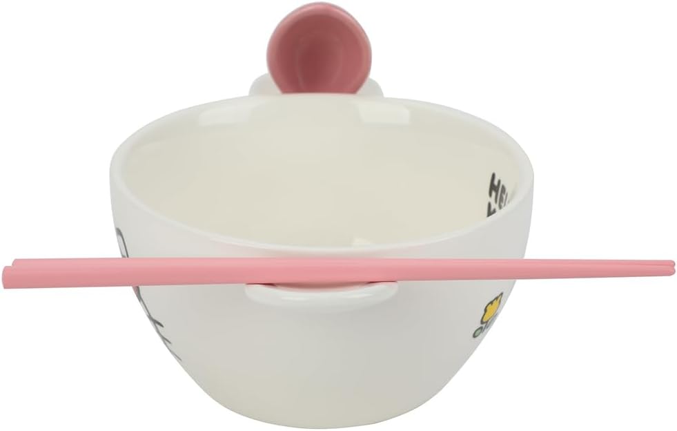 Bioworld Hello Kitty Sanrio Enjoy The Little Things Ceramic Ramen Bowl With Spoon & Chopsticks
