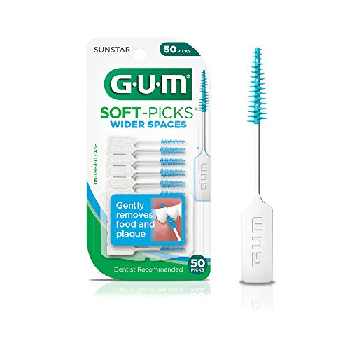 GUM Soft-Picks Wider Space, Easy to Use Dental Picks for Teeth Cleaning and Gum Health, with Convenient Carry Case, Dentist RecommendedDental Floss Picks, 50ct