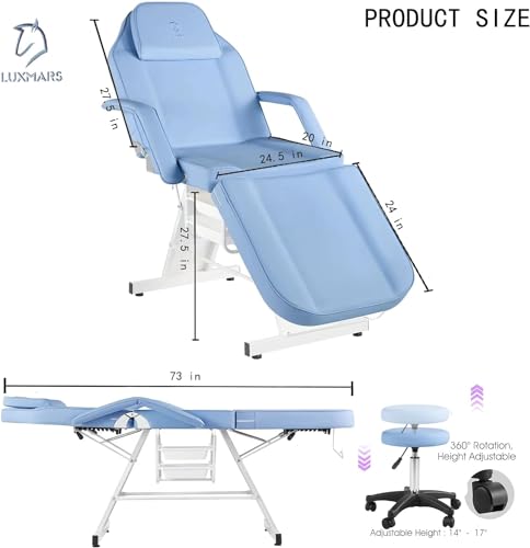 Tattoo Chair, Multipurpose Facial Chair 73 Inch Spa Salon Facial Bed with Massage Equipment Spa Stool for Beauty Spa Tattoo, Black