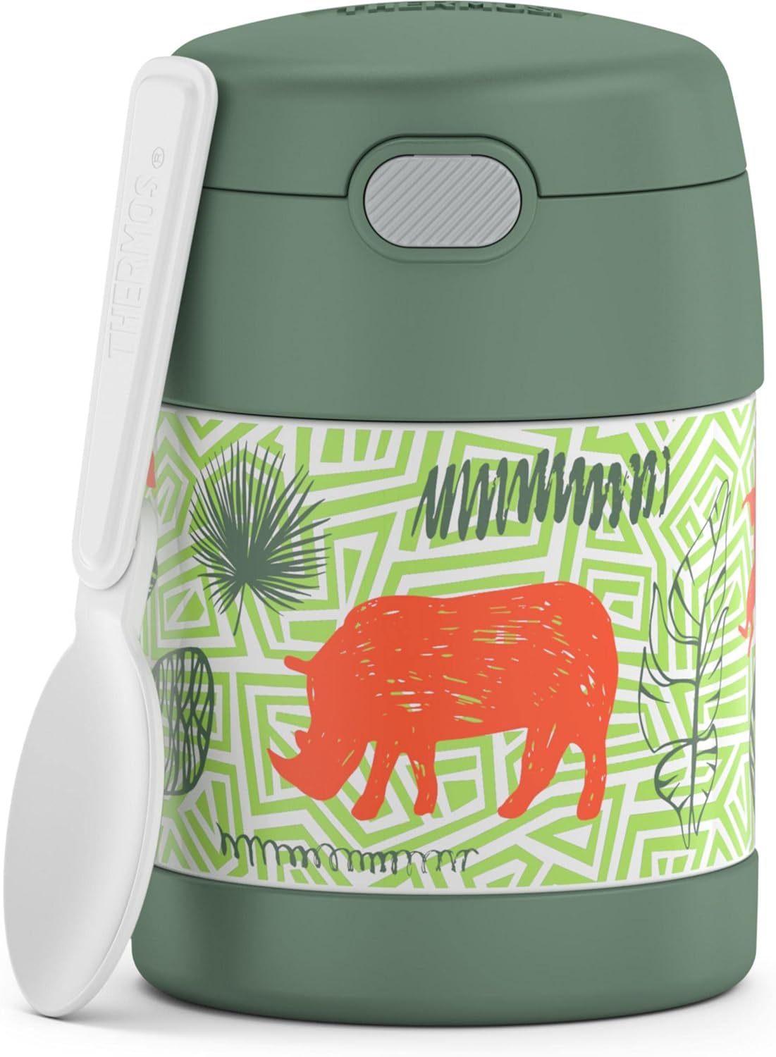 THERMOS FUNTAINER Insulated Food Jar – 10 Ounce, Jungle Kingdom – Kid Friendly Thermos Food Jar with Foldable Spoon