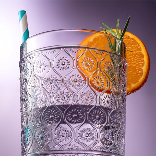 Godinger Highball Drinking Glasses, Acrylic Drinking Glasses Set, Elegant Tall Plastic Cups, Vintage Romantic Decor - Set of 4, Lavender