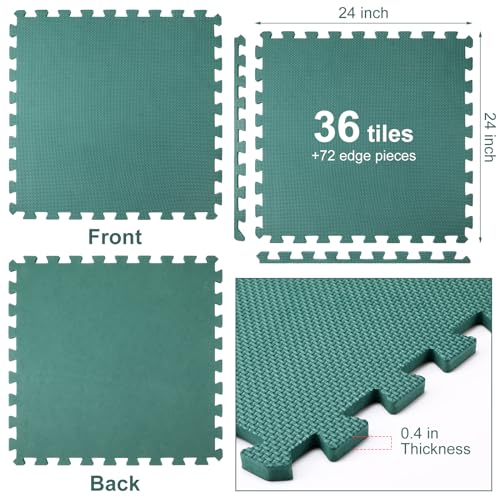0.4'' Thick 144 Sq Ft Interlocking Foam Tiles Large Puzzle Exercise Mat for Home Gym 36 Tiles EVA Floor Mats with 72 Borders Workout Fitness Equipment Cushion, 24 x 24 Inch