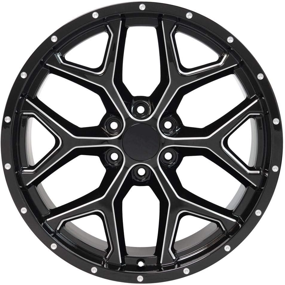 OE Wheels LLC 22 inch Rims Fits Silverado Suburban Tahoe Sierra Yukon Escalade 6x139.7 CV98 22x9.5 Black with Milled Edge SET