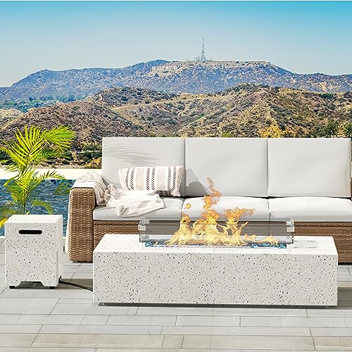 NAGA HABNA 56 Inch Propane Fire Pit Table, Outdoor Rectangle Fire Table (50,000 BTU), Gas Fire Pit w Lava Rocks for Garden, Pool, Backyard