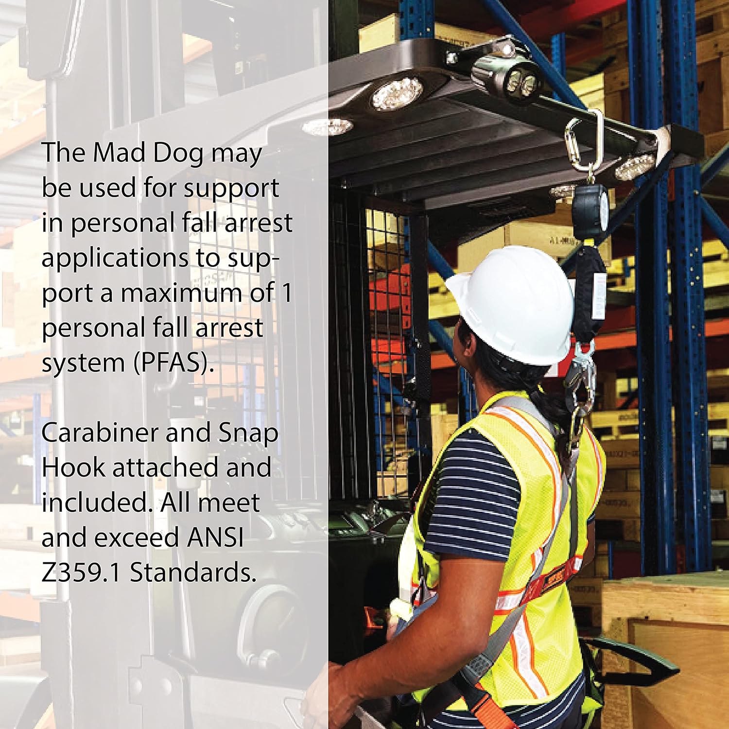 Madaco Mad Dog Roof Construction Fall Protection Heavy Duty Industrial Safety 6' Self Retractable Shock Pack Lanyard, Self Retracting Lifeline, snap hook SRL-9166