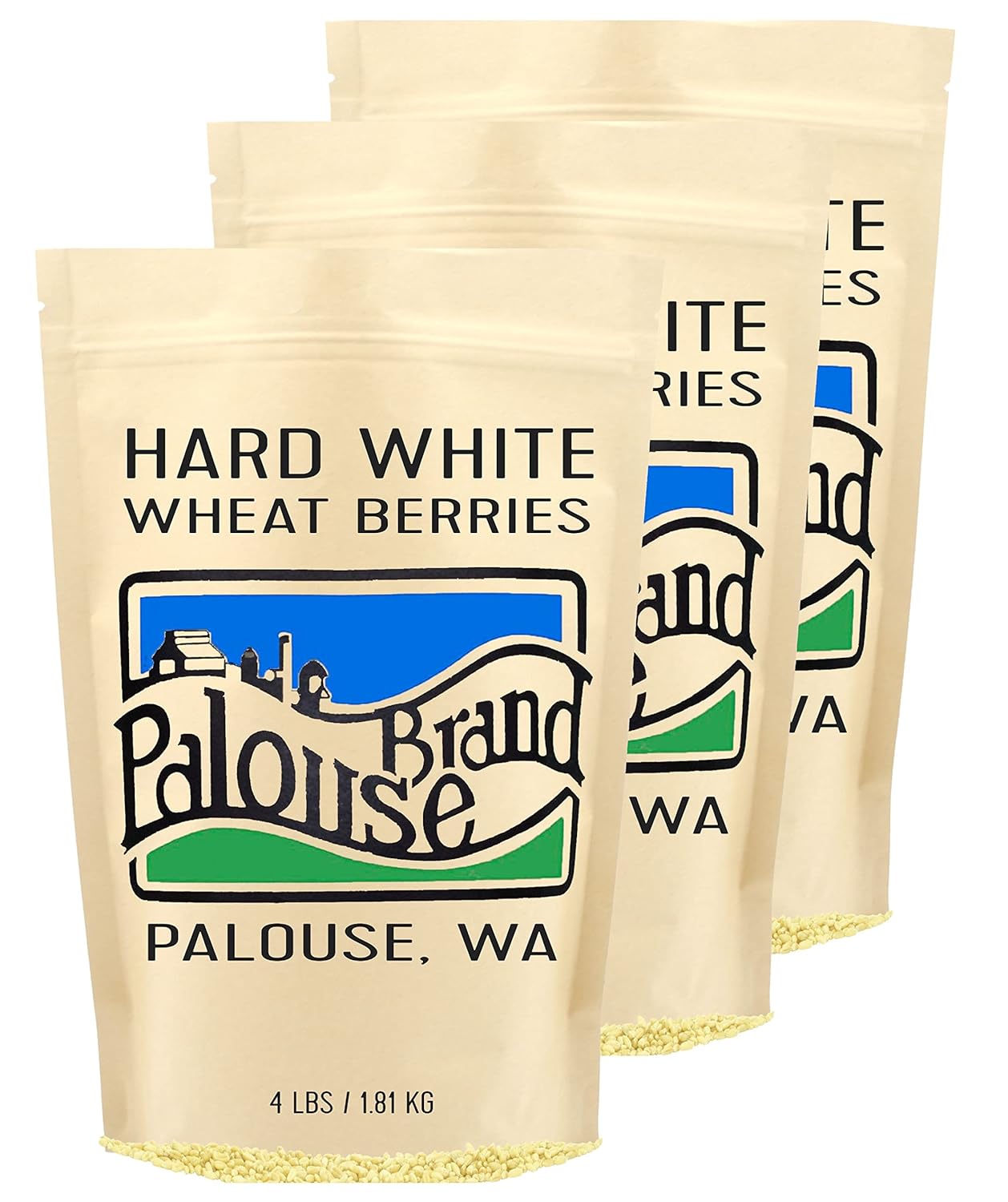 Hard White Wheat Berries | 3-4 LB Kraft Bags (12 LBS total) | Desiccant Free | Sproutable | Non-GMO Project Verified | Kosher