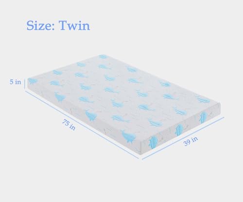 Generic 6 Inch Gel Memory Foam Mattress, Twin Size, Dolphin Medium-Firm Bed Mattress, Breathable & Pressure Relief Cooler Sleep Bed in a Box CertiPUR-US Certified for Adult