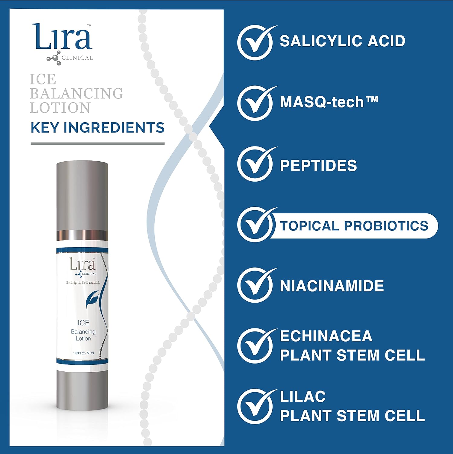 Lira Clinical Ice Balancing Lotion - Daily Oil Control Lotion & Lightweight Hydration with Skin Probiotics, Salicylic Acid & Plant Stem Cells - Brightens & Hydrates Skin with Matte Finish - 1.69 fl oz