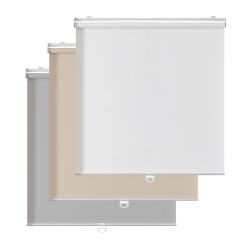 ChrisDowa Cordless Free-Stop 100% Blackout Blinds for Windows, Roller Windows Shades with Thermal Insulated, UV Protection Fabric for Living Room, Office and Home. Easy to Install.Beige,20