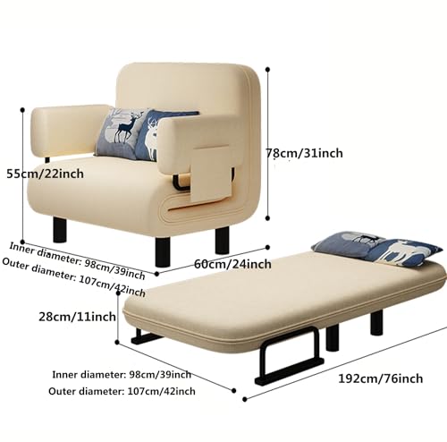 Convertible Sofa Bed,Folding Sofa Bed Convertible Sleeper Couch 4 in 1 Design Chaise Longue Recliner Chair with Pillow & Storage Bags,Adjustable Backrest and Memory grey-72cm/28inch