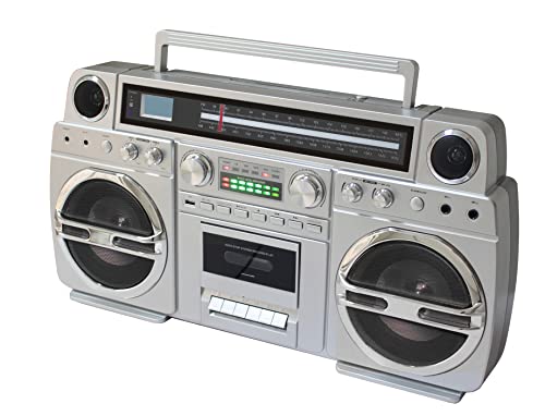 TechPlay Monster B 1980S-Style Boom Box CD Player, Cassette Player/Recorder, AM/FM, USB, Bluetooth Speaker with Built-in Rechargeable Battery…
