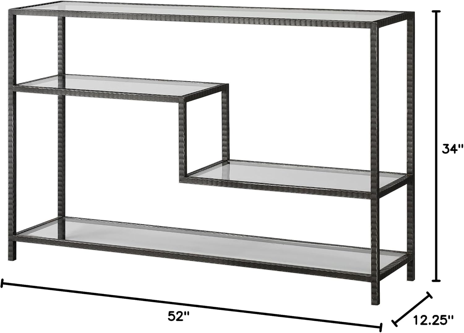 MY SWANKY HOME Industrial Minimalist Console Table Staggered Shelves | Multi Level Iron Glass