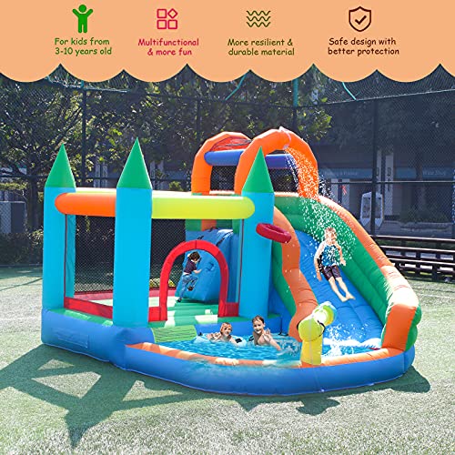 Inflatable Water Slides Park Inflatable Bounce House Bouncy Caslte House with Splash Pool Climb Wall with Blower