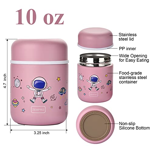 Cute 10 Oz Thermos Food Jar for Hot & Cold Food Soup Wide Mouth Leak Proof Stainless Steel Insulated Vacuum Container Small Travel Lunch Bento Galaxy Series (Pink)