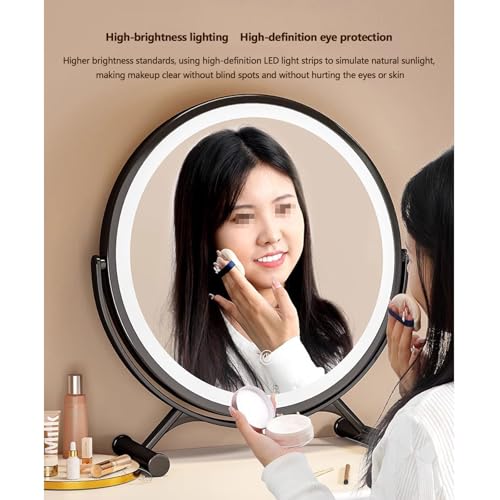 Smart Dressing Table Mirror, Desktop LED Makeup Mirror Rotating Desktop Makeup Mirror with Light for Makeup Desk, Bedroom, Dressing Room, 42 * 43 * 10cm,White