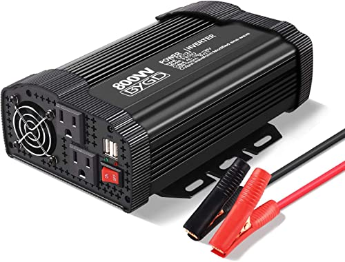 BYGD 800W Power Inverter Converter12v DC to 110v AC Inverter Car Plug Adapter Outlet Charger with Dual AC Outlet and 2 Quick Charging USB Ports for Vehicles, Power Inversor 800 Watts.