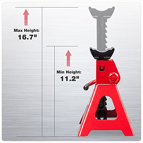 Jack Boss Jack Stands 2 Ton (4,400 LBs) Lifting Car Stand, Fit Use for Cars Automotive Sedans, Red, 2 Pack
