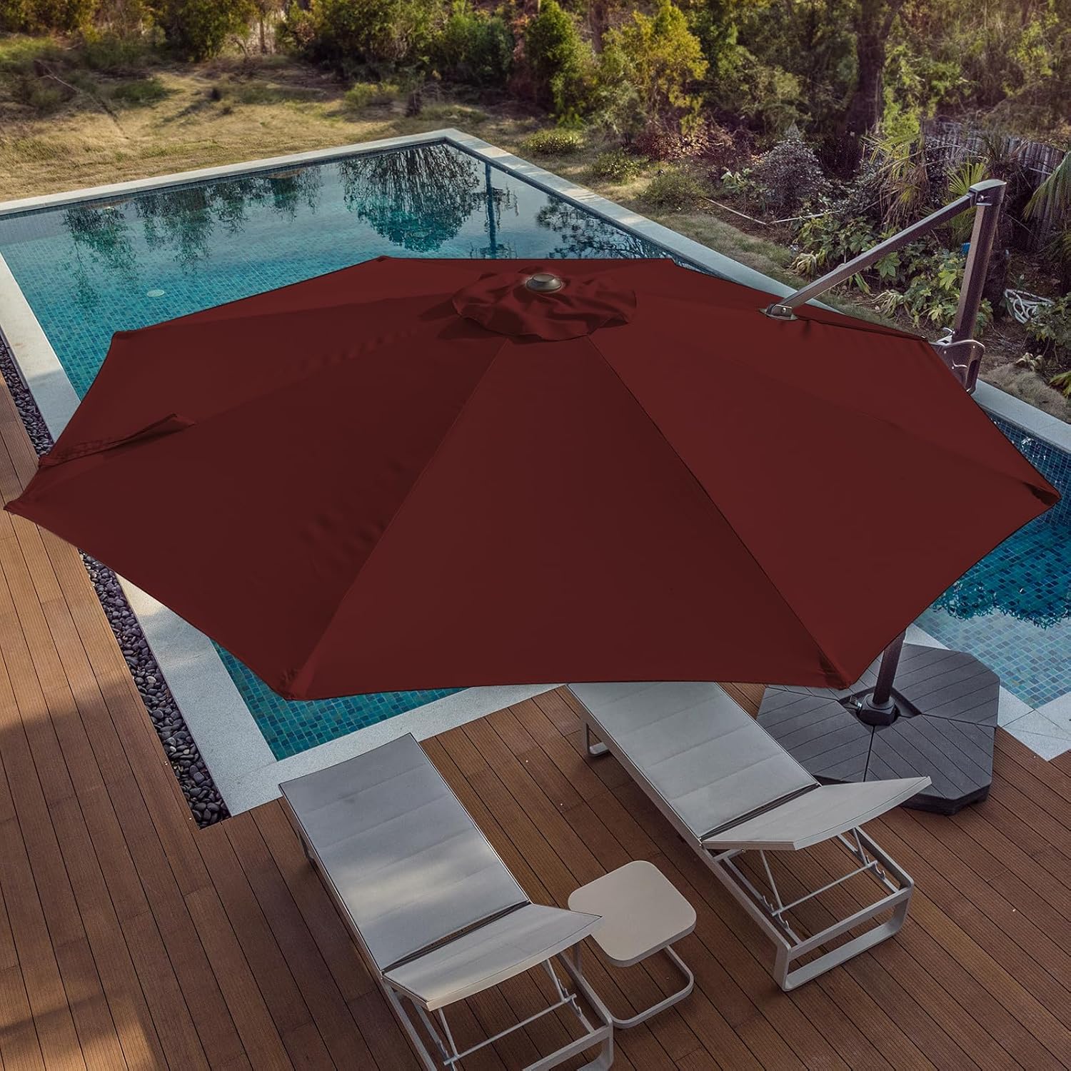 Viney Patio Umbrellas 12Ft Outdoor Offset Cantilever Umbrella, 60 Month Fade Resistance & UV Protection Outtra Recycled Fabric, 360 Rotation with Aluminum Pole for Pool Deck Garden, Burgundy