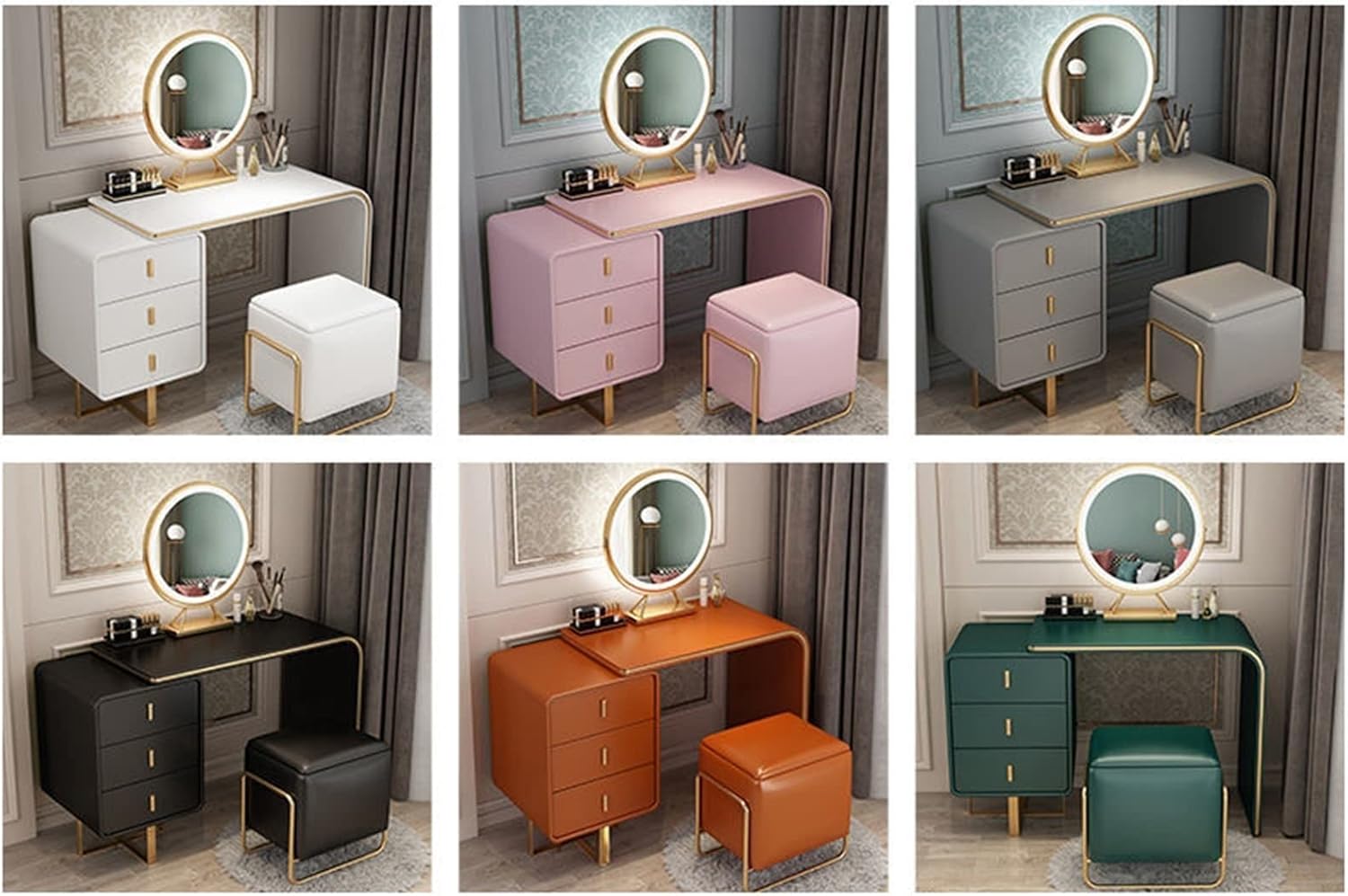 szt Vanity Benches Furniture Set Dressing Table Modern Bedroom Dressing Table with Drawers Mirror Storage Table (Color : 6) (6)