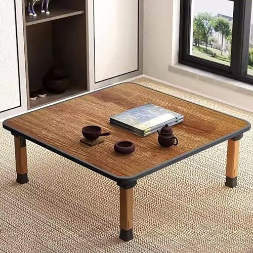 Wooden Folding Coffee Table, Adjustable Foldable Laptop Low Table, for Sitting On The Floor, Bed, Bay Window,80cm (80cm)