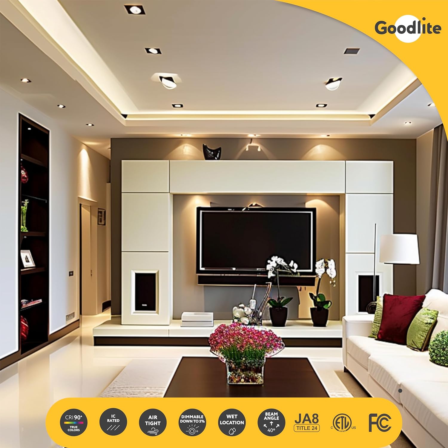 Goodlite 2 Inch Gimbal LED Recessed Light with Junction Box, 5W, 3000K Warm White, 400 Lumens, Dimmable Downlight, IC Rated, Damp Location - Adjustable Recessed Lighting