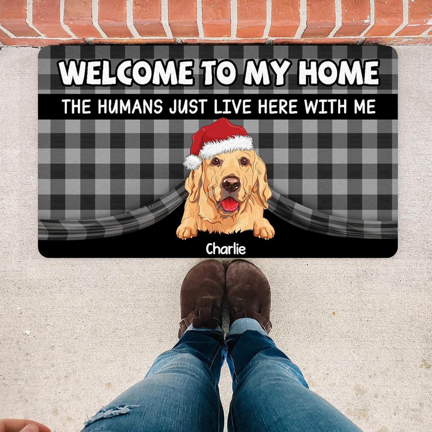 Dog Lover Gifts, Welcome to My Home Humans Just Live Here, Personalized Welcome Mat, Gifts for Dog Mom Dog Owner from Family Friends, Front Doormat, Funny Dogs Rugs, Gifts for Birthday