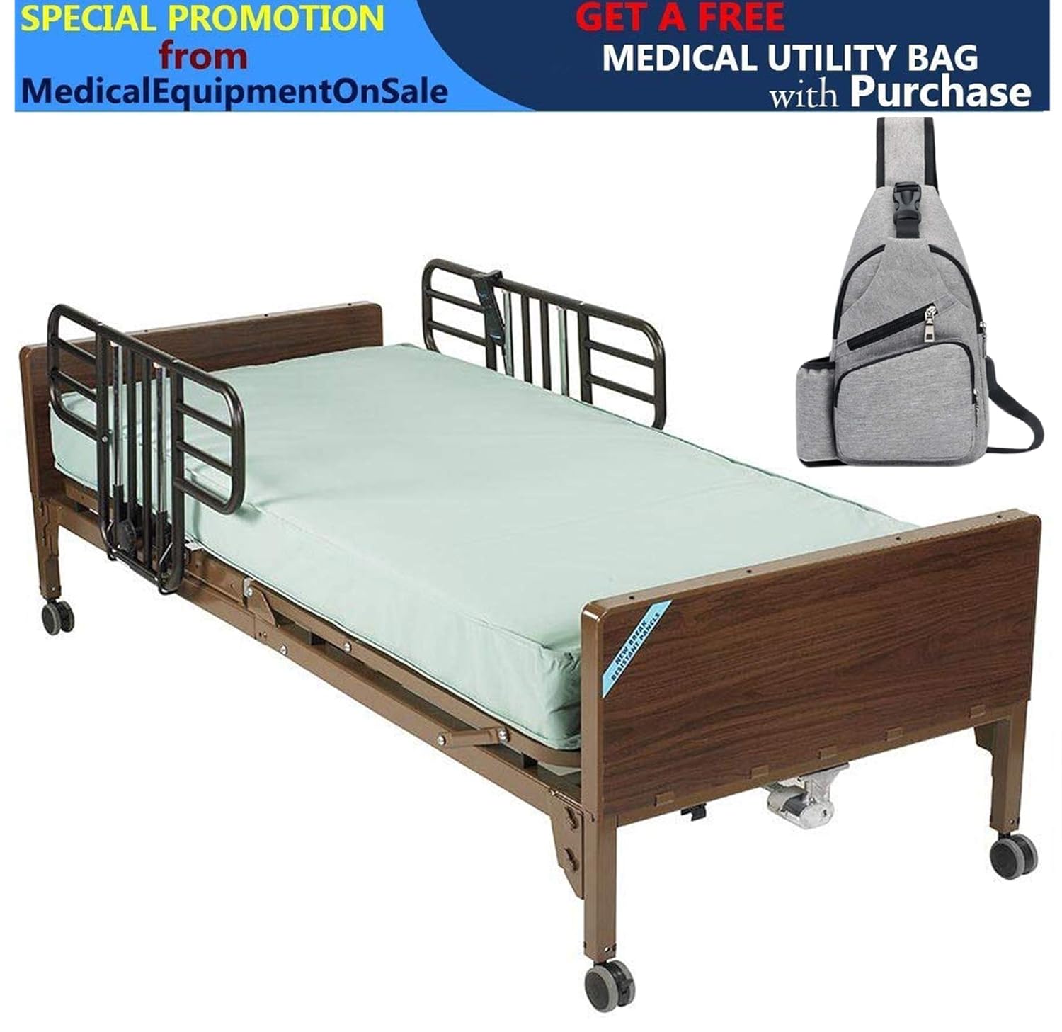 Drive Delta Ultra Light Semi Electric Hospital Bed with Half Rails and 80