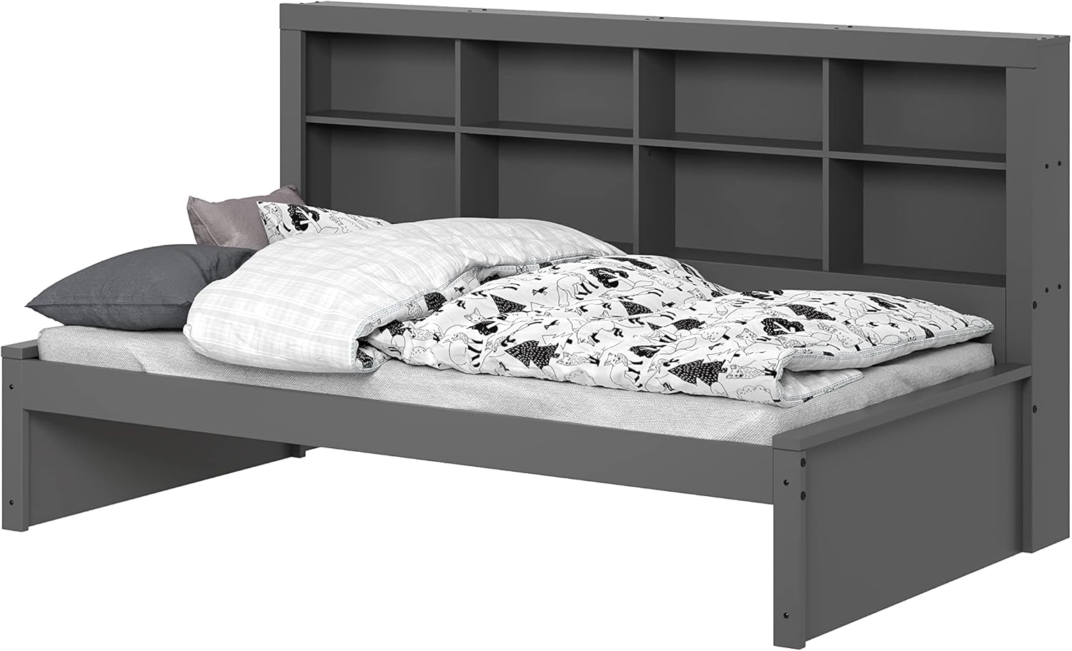 Donco Kids Twin Modern Bookcase Daybed in Dark Grey Finish