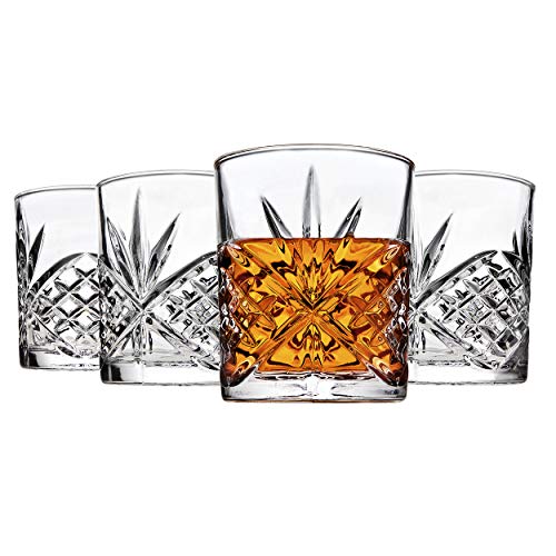 Godinger Whiskey Glasses, Old Fashioned Whiskey Glass for Cocktails, Scotch, Water Beverages - Dublin Crystal, Set of 4