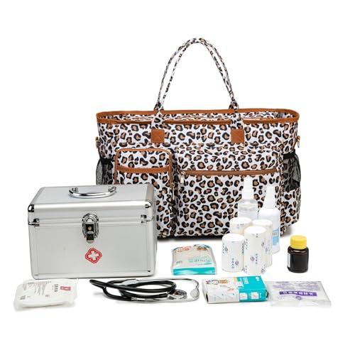 Rabjen Nurse Tote Bag for Work with Padded 15.6” Laptop Sleeve, Medical Supplies Shoulder Bag for Home Health Care