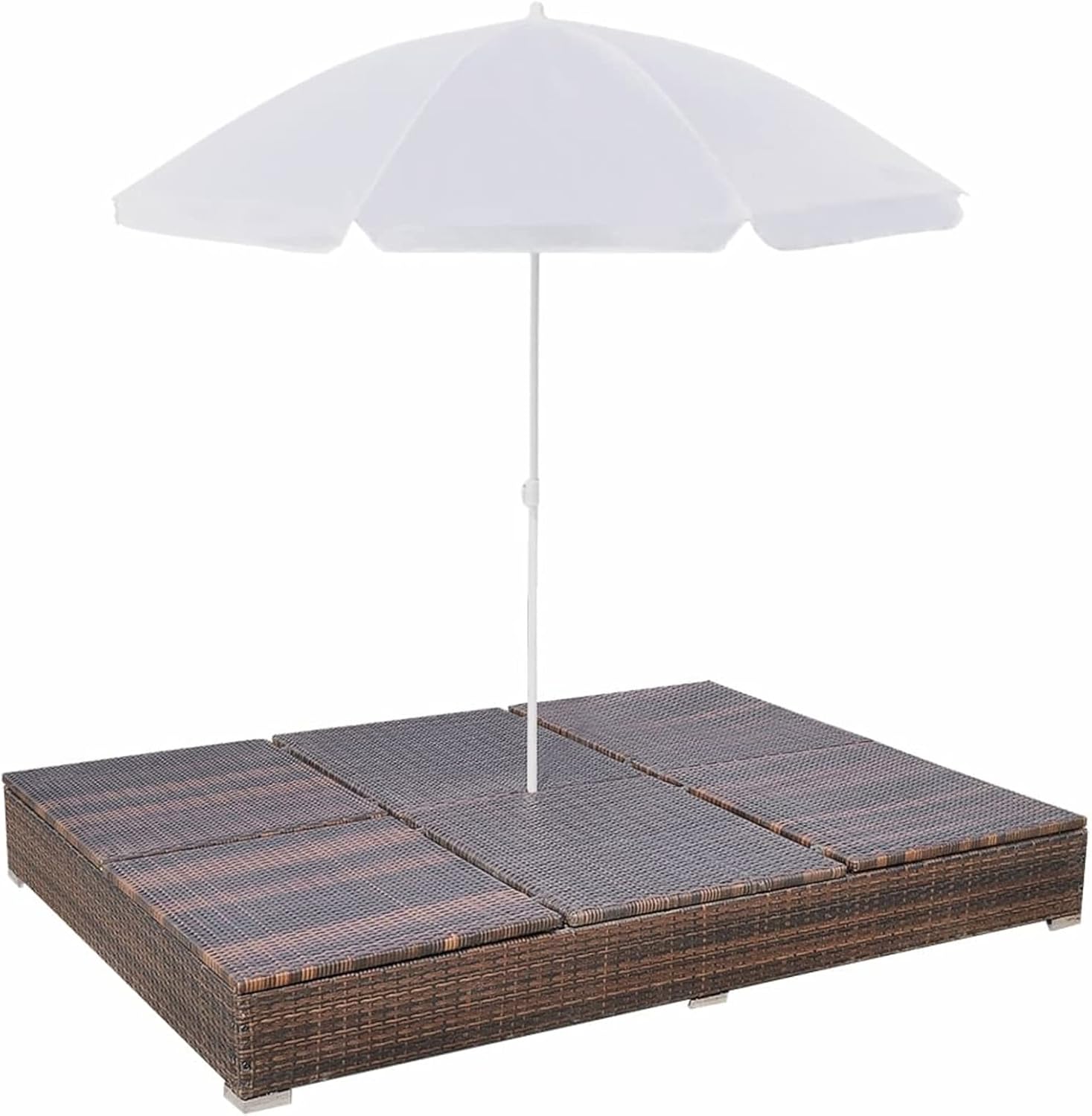 Patio Lounge Bed with Umbrella Poly Rattan Brown W0412005