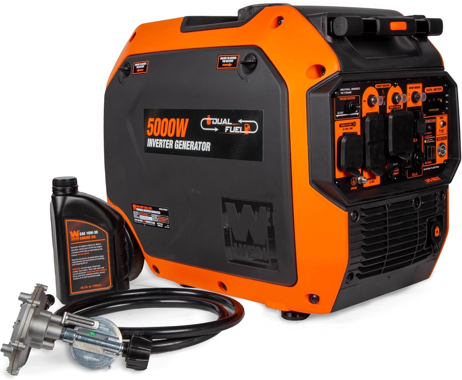 WEN 5000-Watt Dual Fuel 120V/240V RV and EV-Ready Electric Start Portable Inverter Generator with Electric Vehicle Charging Ports (DF500iX)