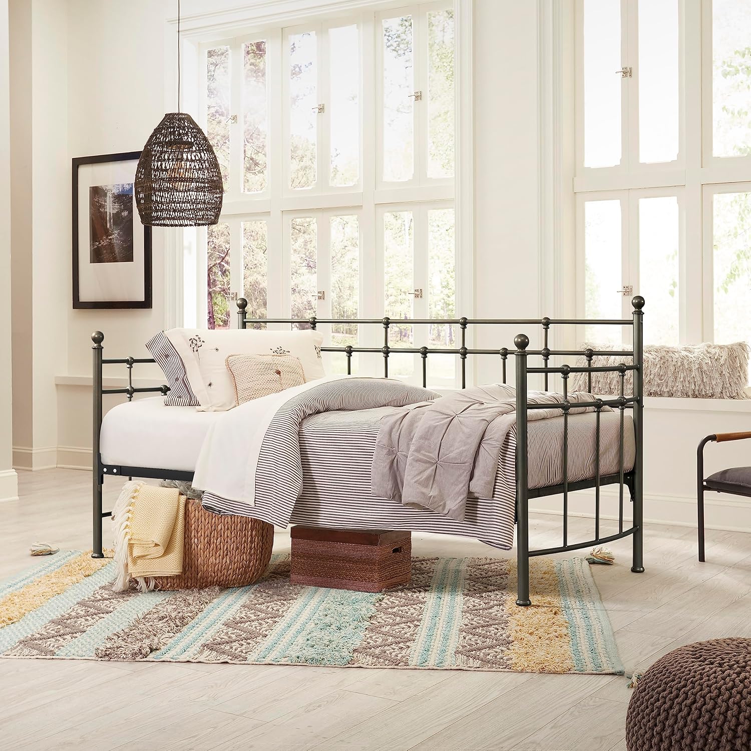 Hillsdale, Providence Metal Twin Daybed with Spindle Design, Aged Pewter