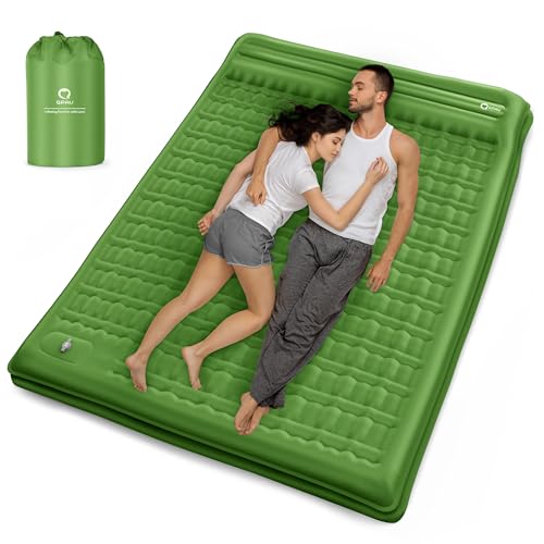 QPAU Camping Sleeping Pad, 2 Person Camping Mat, Enhanced Support for Healthy Comfort Sleep, with Built-in Foot Pump, 4.7 Inch Durable Sleeping Mattress, Hiking, Backpacking and Home - Green-1